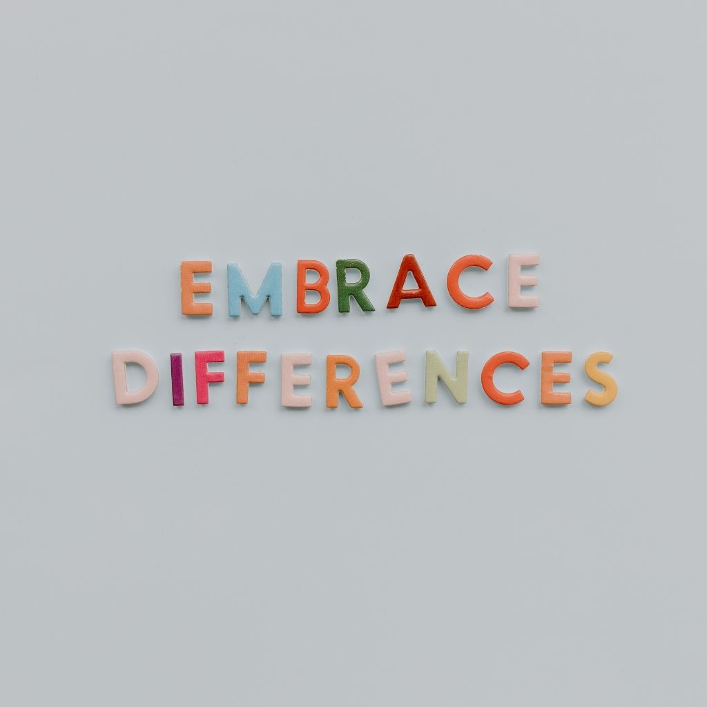 Colorful letters spelling out “embrace the difference,” a thought sparked by the Autistic Barbie release